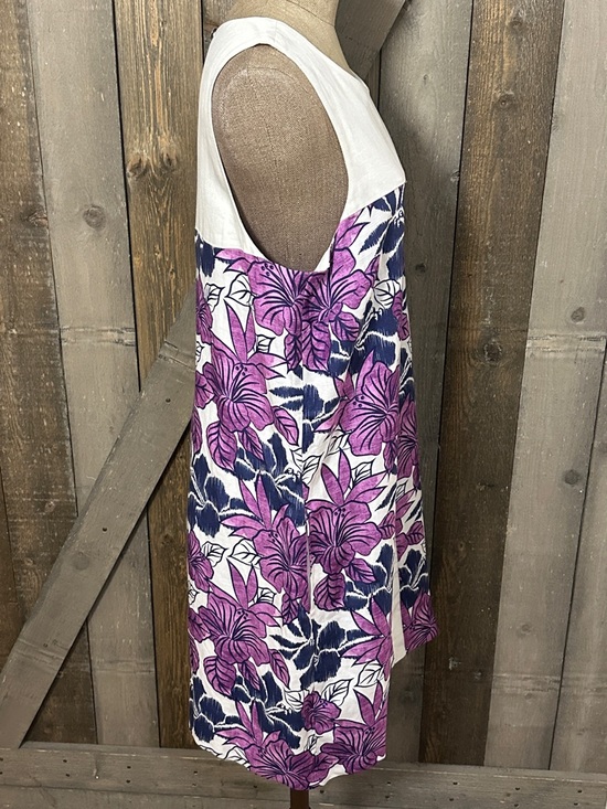 Tommy Bahama Linen Blend Floral Shift Dress Purple White Sleeveless Size M - Picture 4 of 10